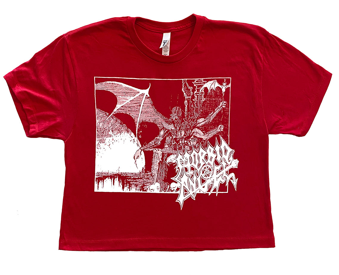 Morbid Angel " Abominations of Desolation " Ladies Red CROP top tee