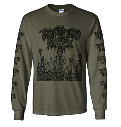 Torture Rack " Pit Of Limbs " Longsleeve Military Green T shirt with sleeve print