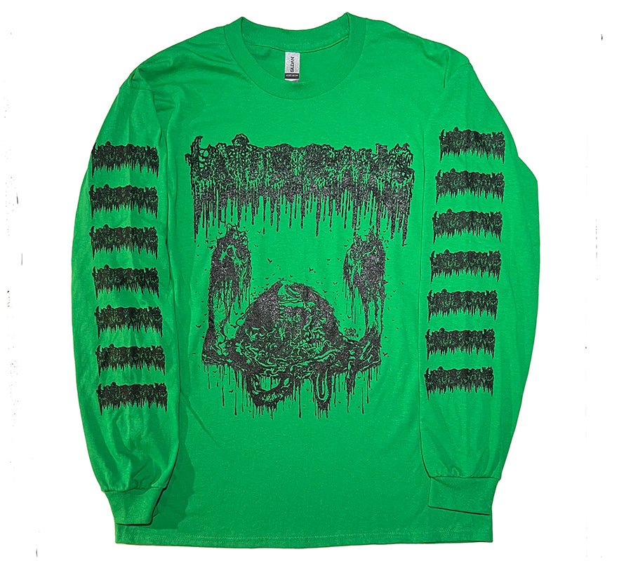 Undergang " Putrid Head " Longsleeve Green T shirt with Sleeve prints