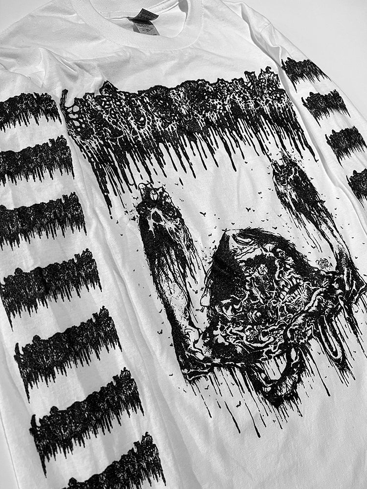 Undergang " Putrid Head " Longsleeve White T shirt with Sleeve prints