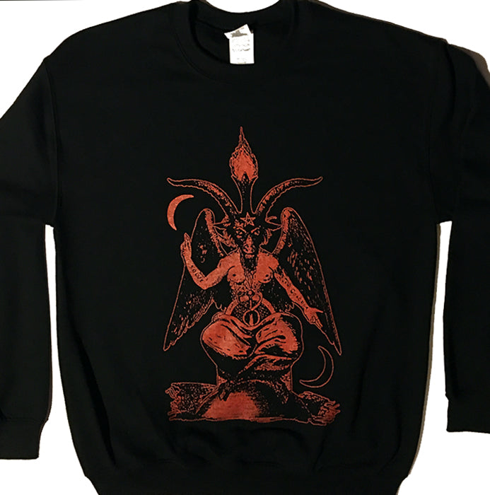 Baphomet - Crew Neck Fleece Sweatshirt with Red Baphomet Goat satanic girl satanism goat sweater