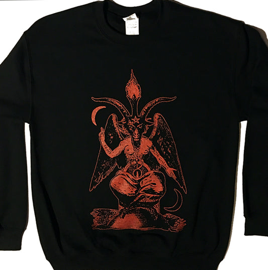 Baphomet - Crew Neck Fleece Sweatshirt with Red Baphomet Goat  satanic girl satanism goat sweater