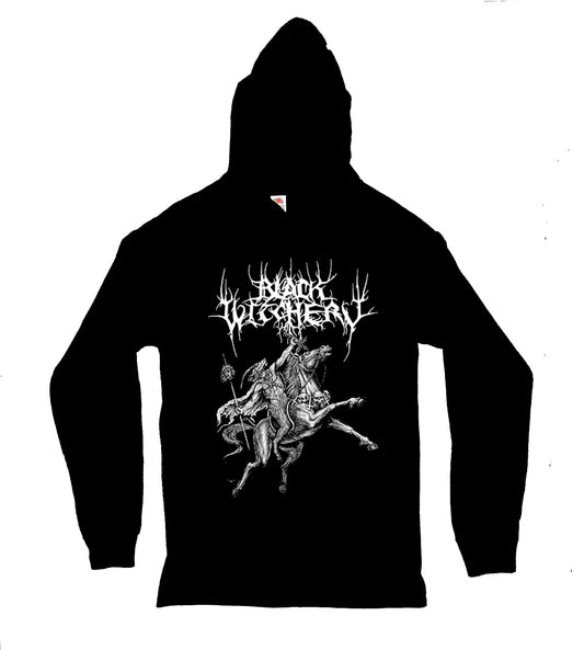 Black Witchery Horse Hooded Long Sleeve Hoodie T Shirt