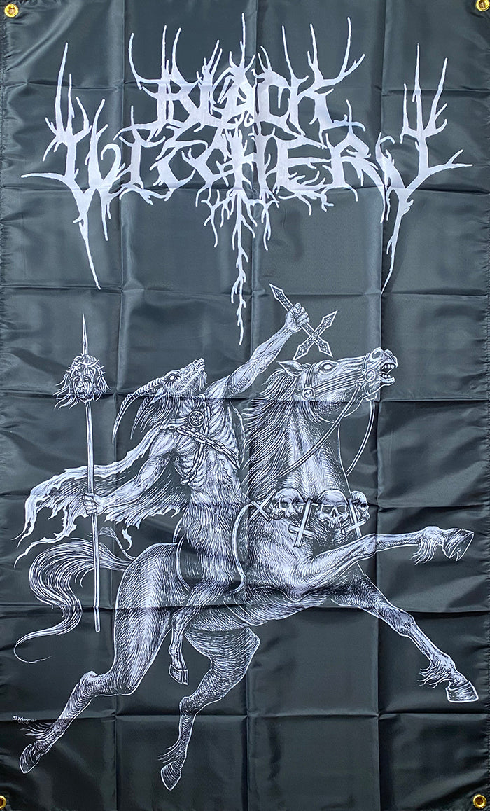 black witchery flag black metal blasphemy moyen art cult horse flag graveyard pentagram