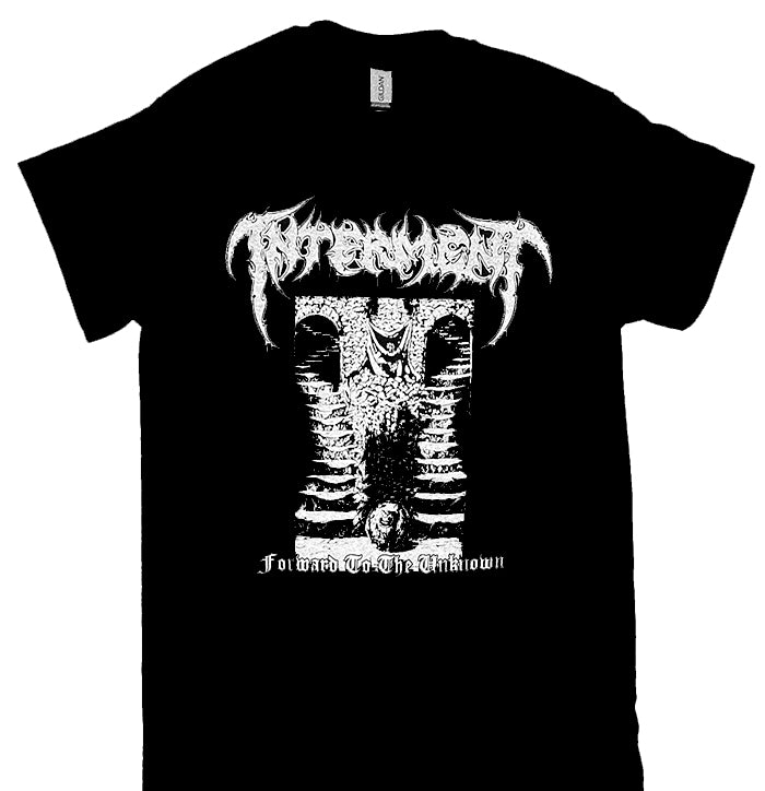 Interment " Forward To The Unknown " T shirt Black t-shirt w1992 demo cassette artwork from this classic Swedish Death Metal band