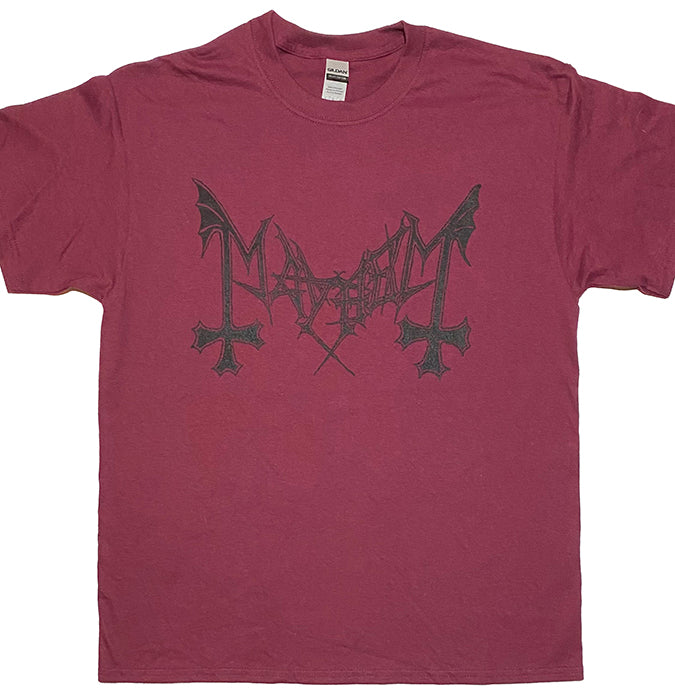Mayhem dark red T shirt with black logo Norway black metal Norwegian black metal