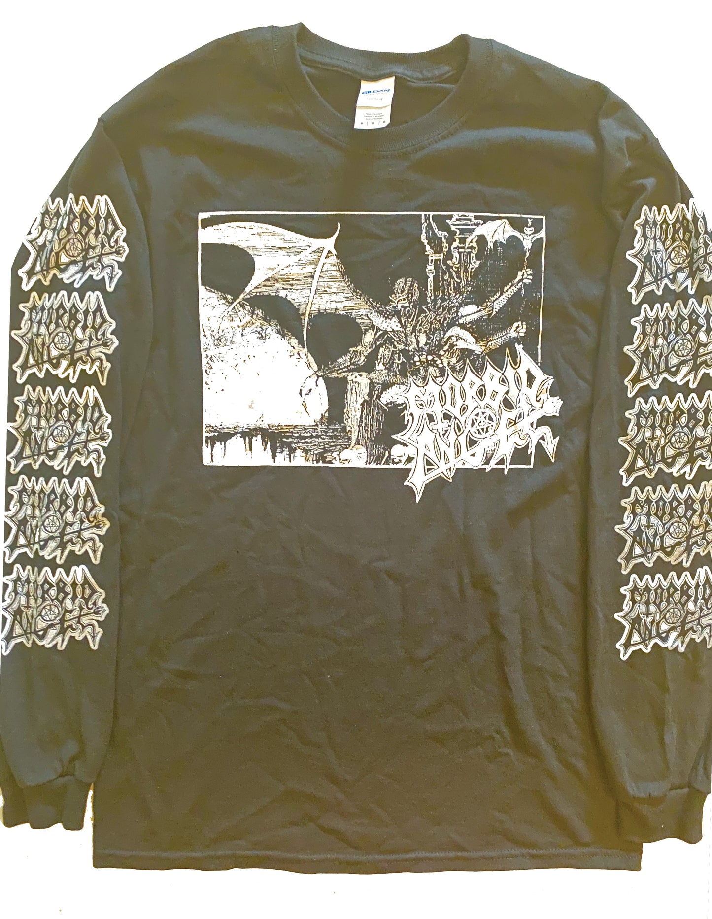 Morbid Angel " Abominations " Military green Men's Long Sleeve T-shirt with Logo Sleeve prints
