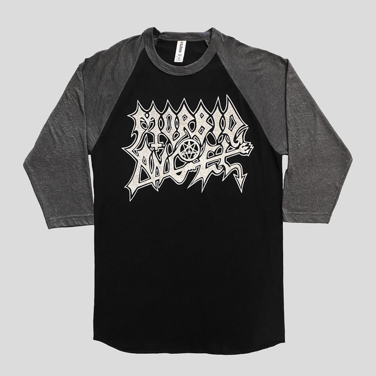 Morbid Angel " Logo " Baseball Jersey Raglan T shirt Black Body / Gray sleeve