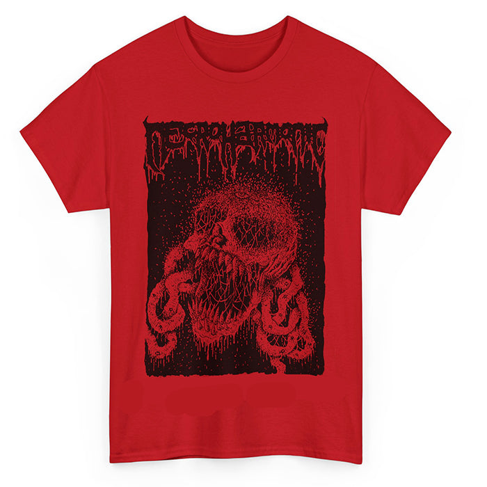 Necroharmonic T shirt with black print on Red