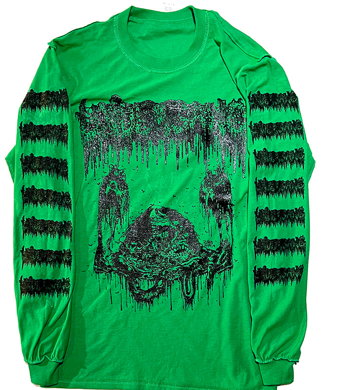 Undergang " Putrid Head " Longsleeve Green T shirt with Sleeve prints