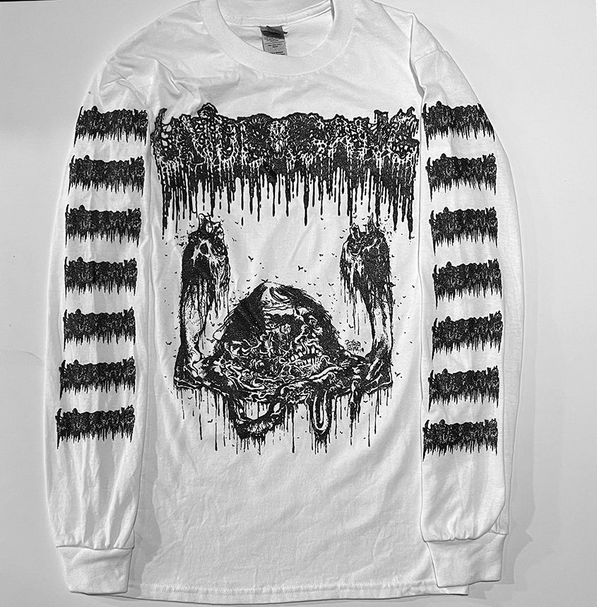 Undergang " Putrid Head " Longsleeve White T shirt death metal shirt with Sleeve prints