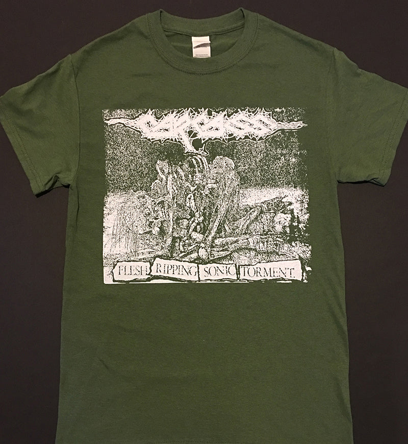 Carcass Flesh Ripping Sonic Torment T shirt demo era artwork Green goregrind