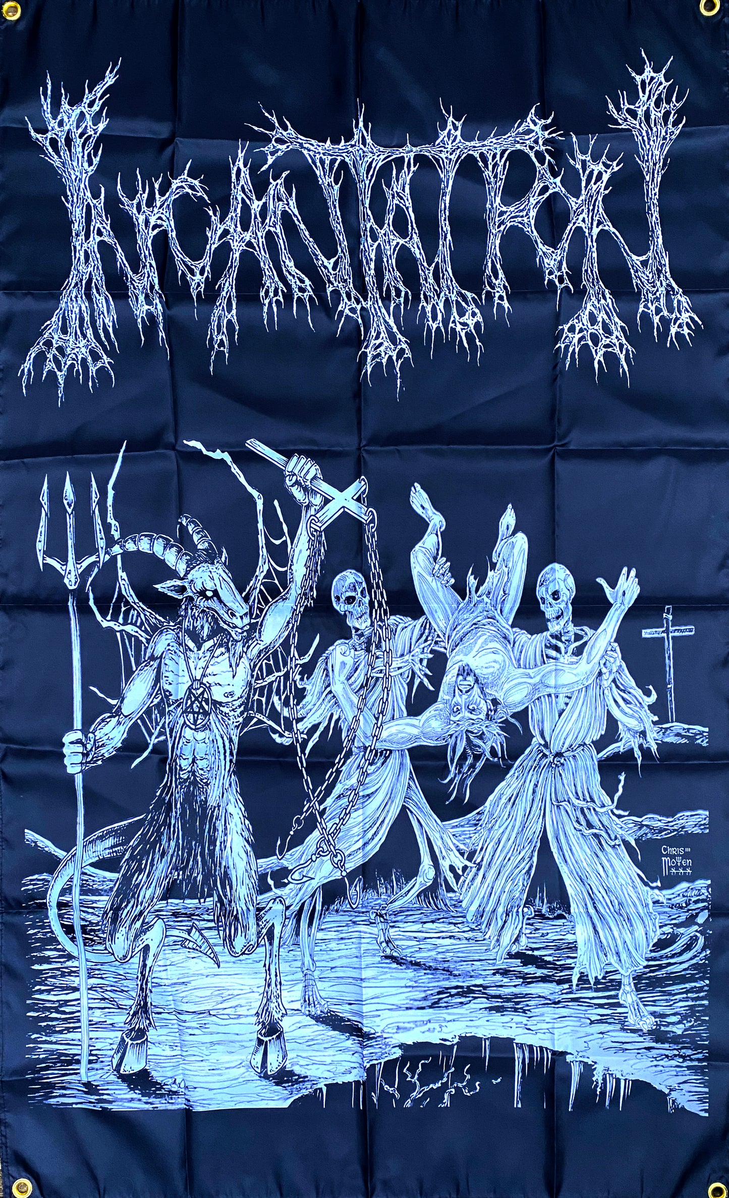 Incantation " Blasphemous Cremation " Flag / Banner / Tapestry chris moyen art