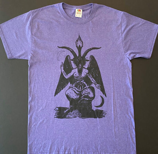 BAPHOMET RETRO PURPLE T SHIRT WITH BLACK GOAT T SATANIC HALLOWEEN SHIRT
