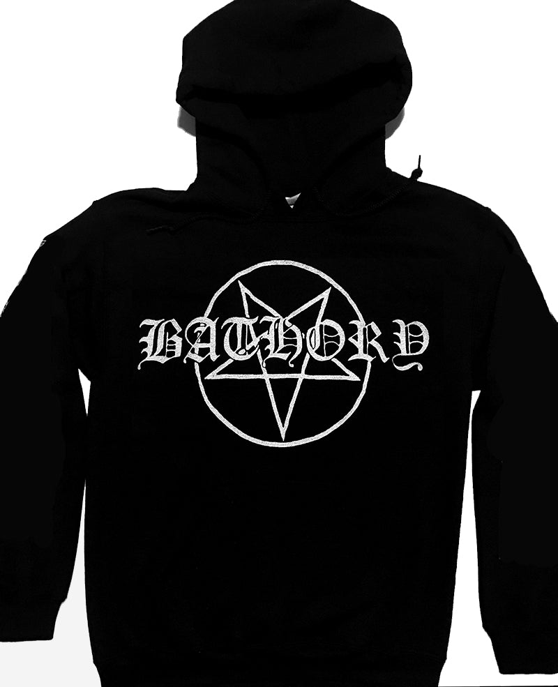 bathory hoodie 1984 logo with penatgram black metal thrash hoodie satan my master lp