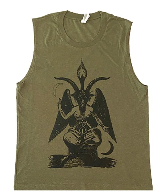 Baphomet - Heather Olive Green Muscle tank Sleeveless T shirt Satan