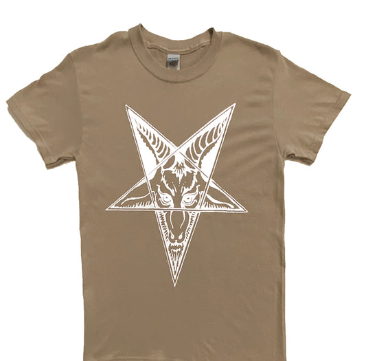 Baphomet goat head star safari brown tshirt satanic blackcraft unisex cult t shirt satanic satan satan shirt