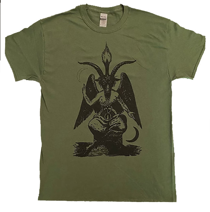 satanic shirt military green baphomet symbol of the goat occult witch
