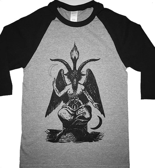 Baphomet 3/4 raglan sleeve T shirt Athletic gray (body ) /  black sleeve