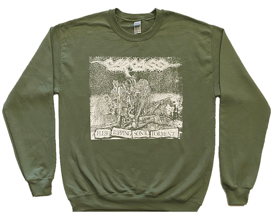Carcass  Flesh Ripping Sonic Torment Military green pullover crewneck fleece sweater sweatshirt 2024