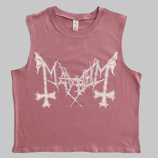 Mayhem Logo Ladies Crop Pink Muscle tank top