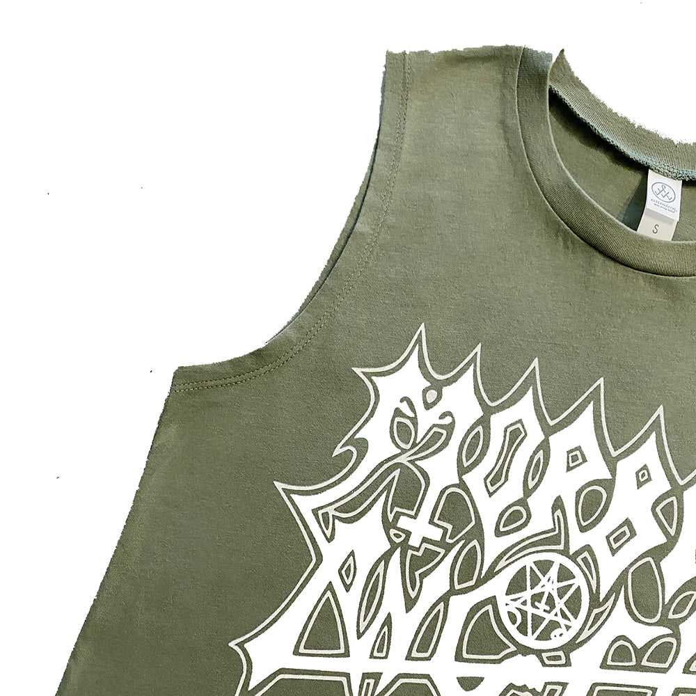 Morbid Angel " White Logo " Military Green CROP Ladies Muscle Tank top  death metal crop