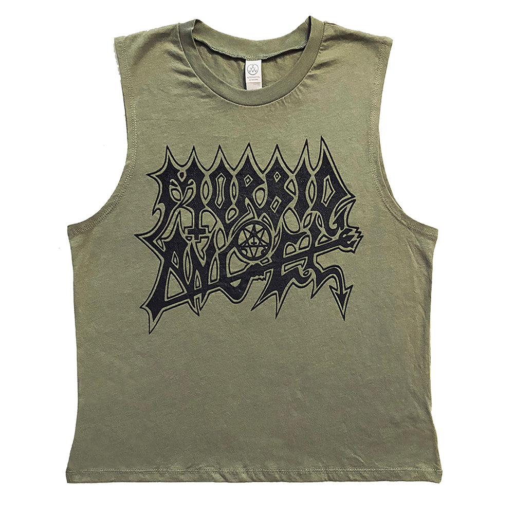 Morbid Angel " Black Logo " Military Green CROP Ladies Muscle Tank top