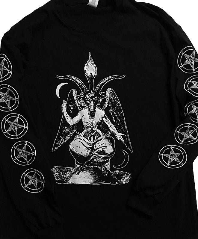 Baphomet long sleeve with pentagram sleeve prints dark evil T shirt tee satanic SATAN halloween goat costume