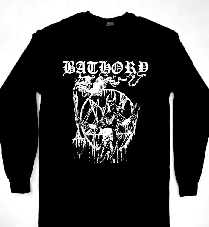 bathory hoodie 1984 logo with penatgram black metal death satan my master lp Long sleeve