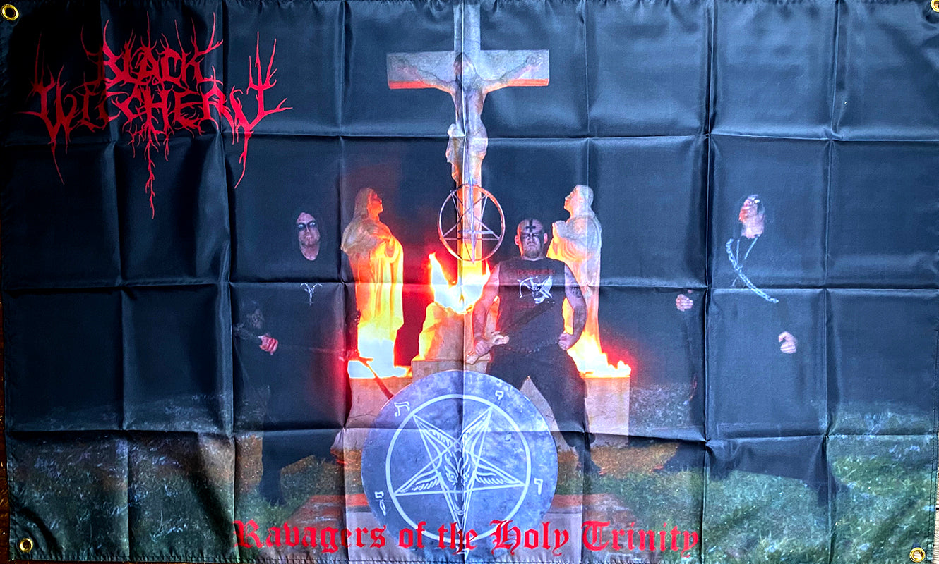 black witchery flag black metal blasphemy  flag graveyard pentagram