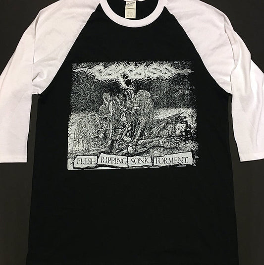 Carcass  Flesh Ripping Sonic Torment  T shirt demo era artwork baseball shirt 34 sleeve black