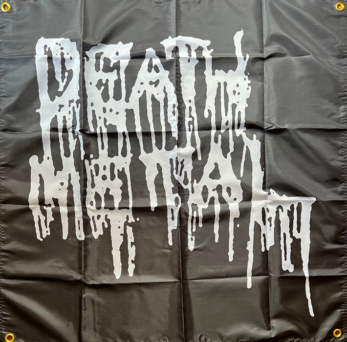 death metal flag in black with lettering for death metal logo killer back drop for deathmetalpodcast actual with grommets