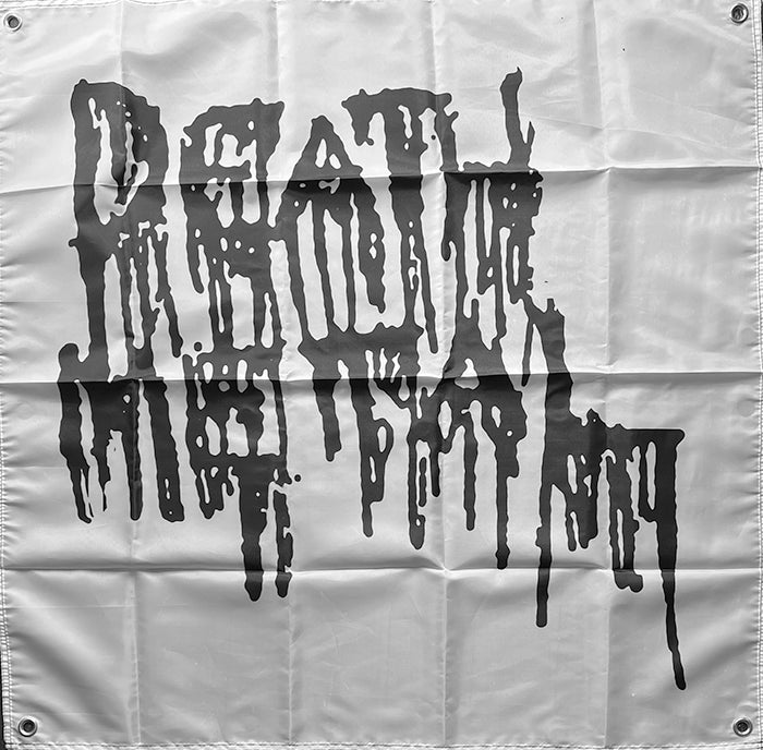 Death Metal Flag in white with black metal tapestry brutal death metal flag heavy metal death metal podcast
