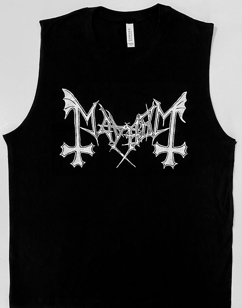 Mayhem " White Logo " Black  Muscle tank top