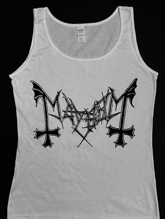 Mayhem " Logo " Ladies WHITE tank top