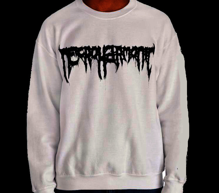 Necroharmonic Logo White Crew Neck Sweatshirt with Black Logo print