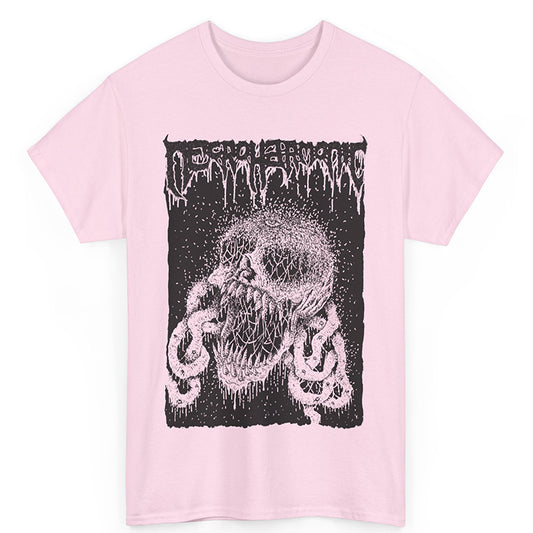 Necroharmonic T shirt with black print on Light Pink