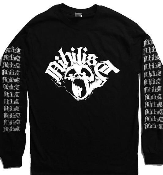 Nihilist " Face Logo" Long sleeve T shirt with logo sleeve prints swedish death metal