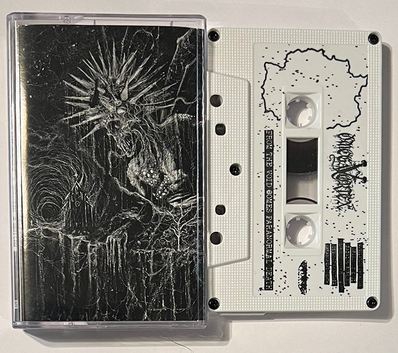 Omegavortex / Pious Levus “From The Void Comes Paranormal Death” split Cassette Tape
