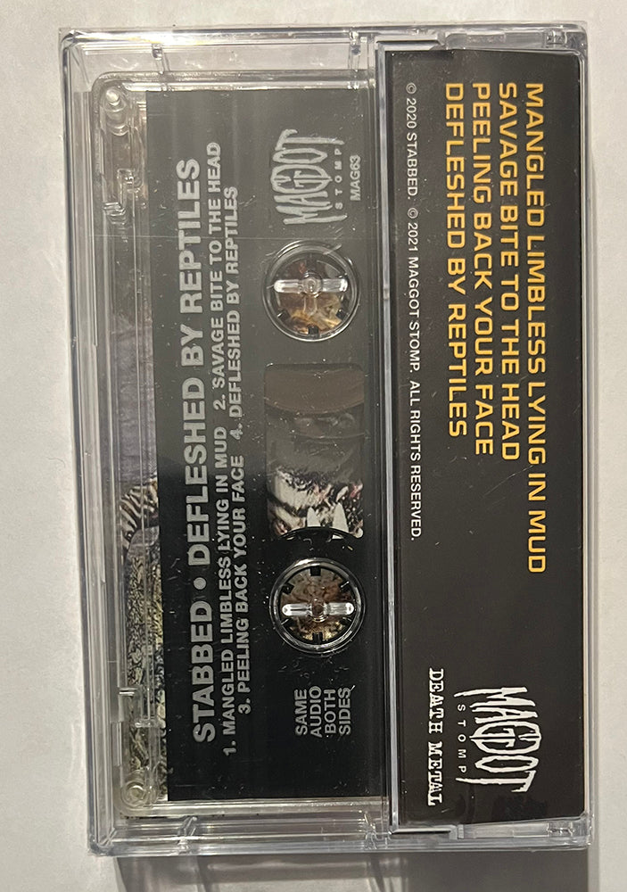 stabbed defleshed by reptiles cassette tape MC NY death meta;  Maggot Stomp records