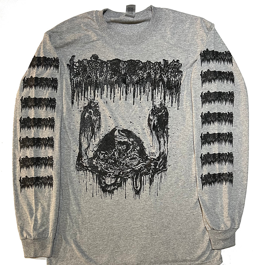 Undergang " Putrid Head " Longsleeve gray T shirt death metal tee with Sleeve prints 