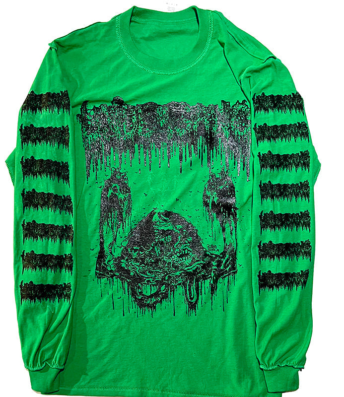 Undergang " Putrid Head " Longsleeve Green T shirt with Sleeve prints 