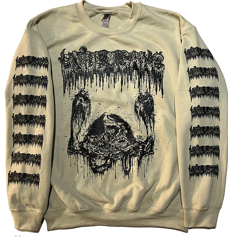 Undergang “ Putrid Head " Sand Fleece Pullover Sweatshirt with logo sleeve prints 