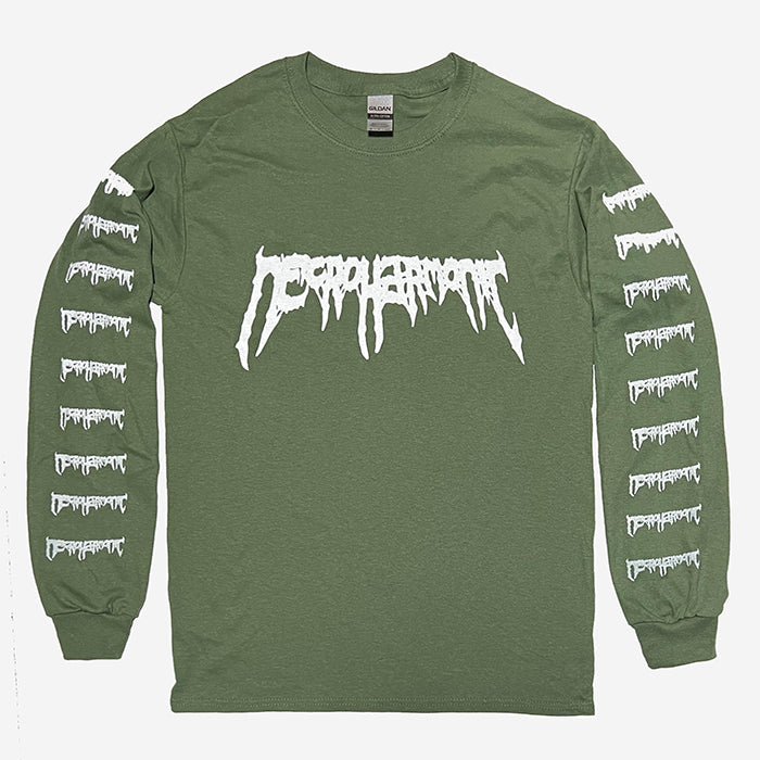 Necroharmonic Logo Green Longsleeve T shirt with Logo sleeve prints