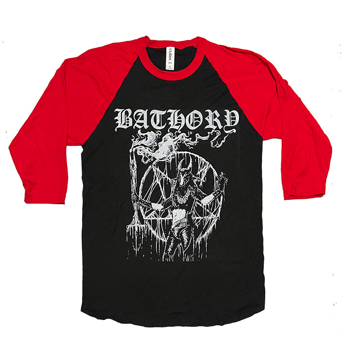 Bathory " Satan Is My Master "  3/4 sleeve T-shirt red sleeve