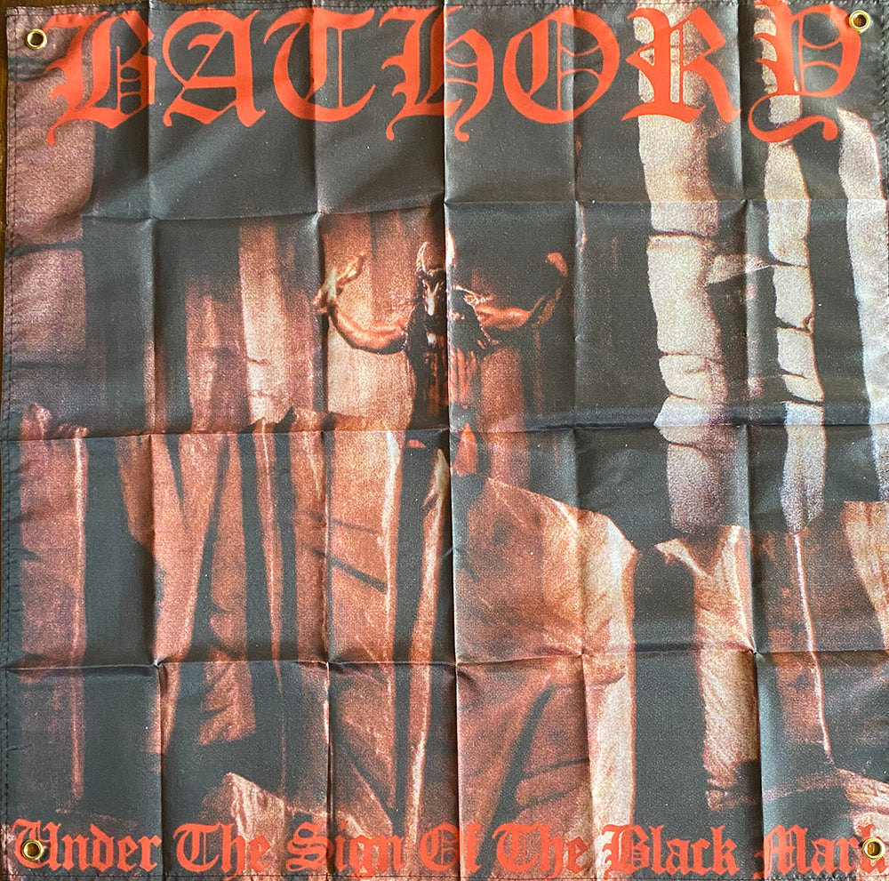 Bathory Under The Sign Of The Black Mark  lp flag banner satanic goat lp thrash metal