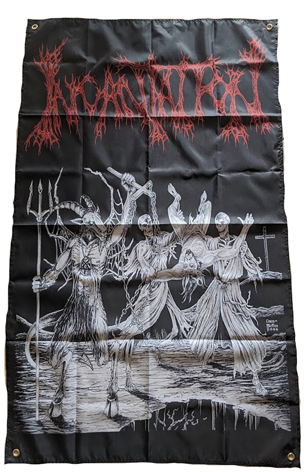 Incantation " Blasphemous Cremation " Red logo Banner / Tapestry / Flag