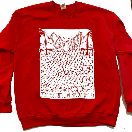 Mayhem "Deathcrush" Red fleece crewneck Sweatshirt: Black Metal